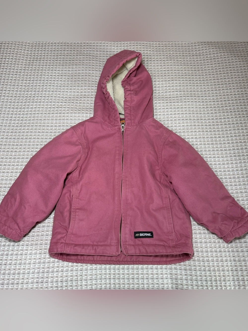 Berne Girls Pink Canvas Hooded Sherpa Lined Jacket Outerwear Coat Size 3T Warm
